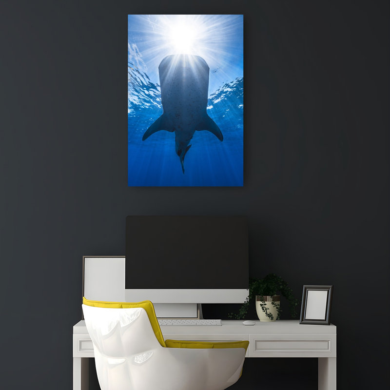 Whale Shark Rays Peaceful Serene Tranquil Shark Whale Nature Ocean Wall Art Print 1 Piece Wrapped Canvas Wall Art