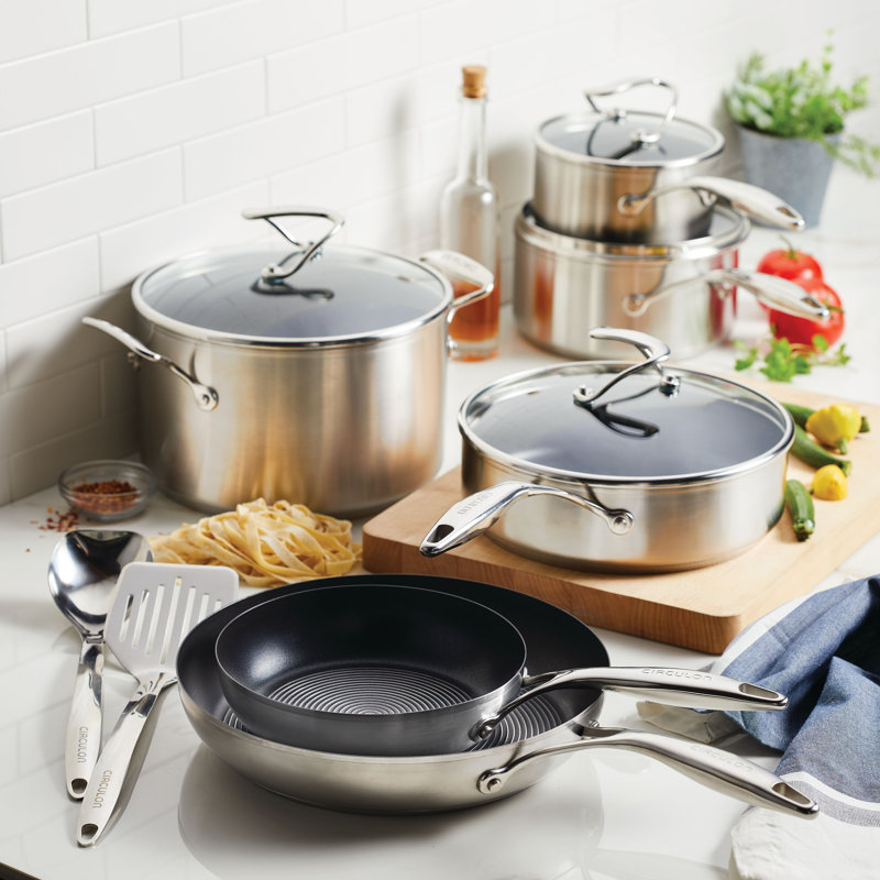 Circulon Stainless Steel Induction Cookware Set with SteelShield Hybrid Stainless and Nonstick Technology, 11 piece