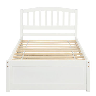 Lit simple en bois blanc avec lit gigogne - Structure solide pour une charmante plateforme de chambre à coucher