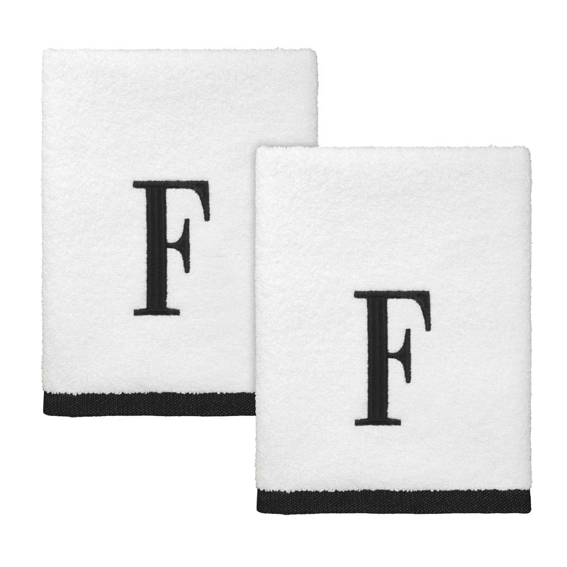 White/Black Monogram 2-Pack Hand Towel Set, F