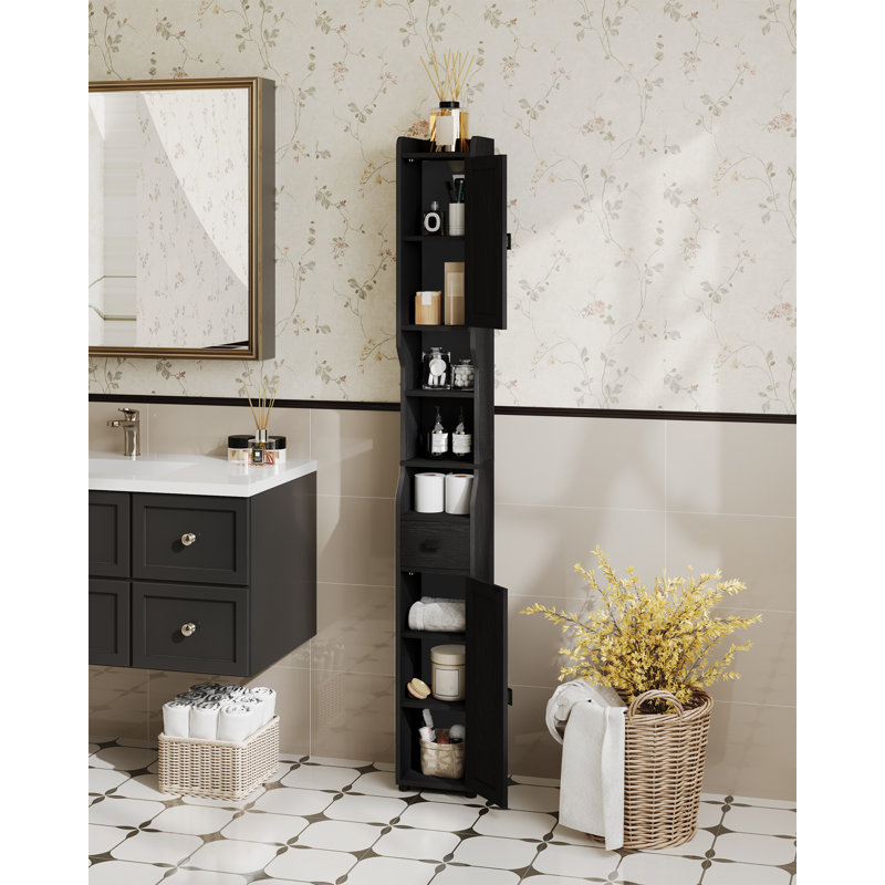 Bathroom Storage Cabinet, Narrow Toilet Paper Storage Cabinet, Tall Toilet Paper Holder with 2 Doors and1 Drawer, Bathroom Organizer with Adjustable Shelf, 1 Hook for Small Spaces