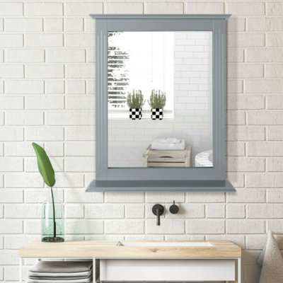 Winston Porter Bathroom Wall-mounted Mirror W/shelf Vanity Makeup Mirror Multipurpose