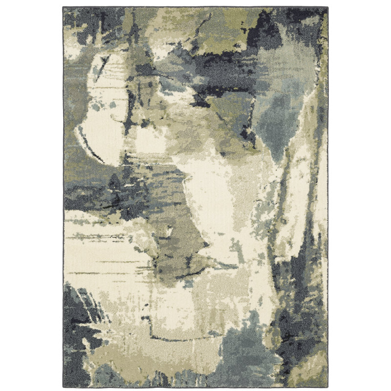 Tapis d'intérieur abstrait bleu / gris Sloane, Rectangle 9 pi 10 po x 12 pi 10 po