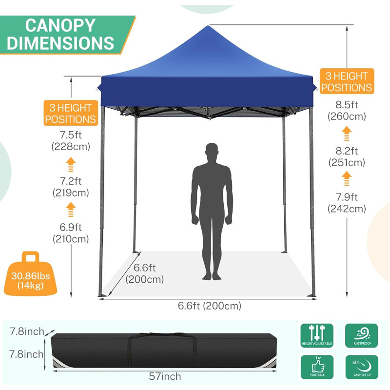 3 x 3m Steel Canopy, Dark Blue