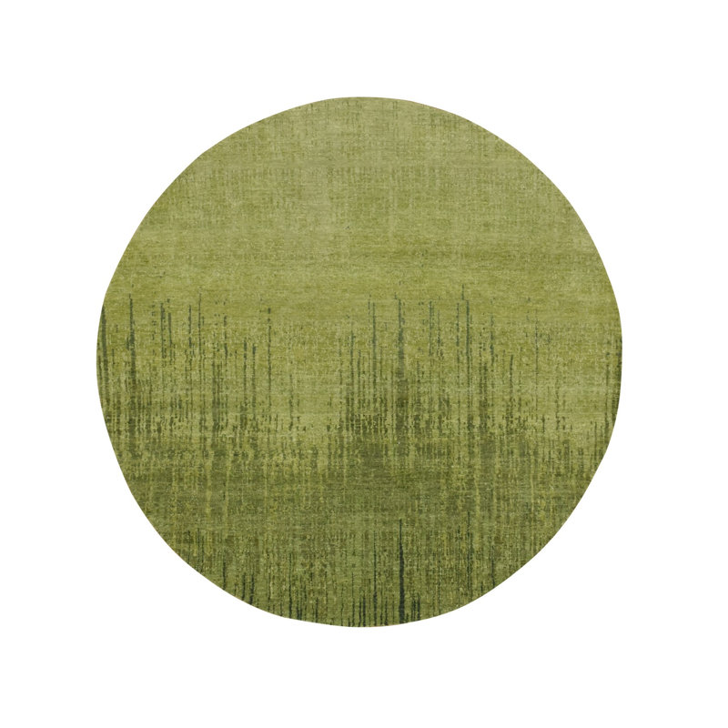 Tapis oriental rond 6 pi 2 po x 6 pi 2 po vert noué à la main, motif dégradé tissé dense, laine douce et vibrante