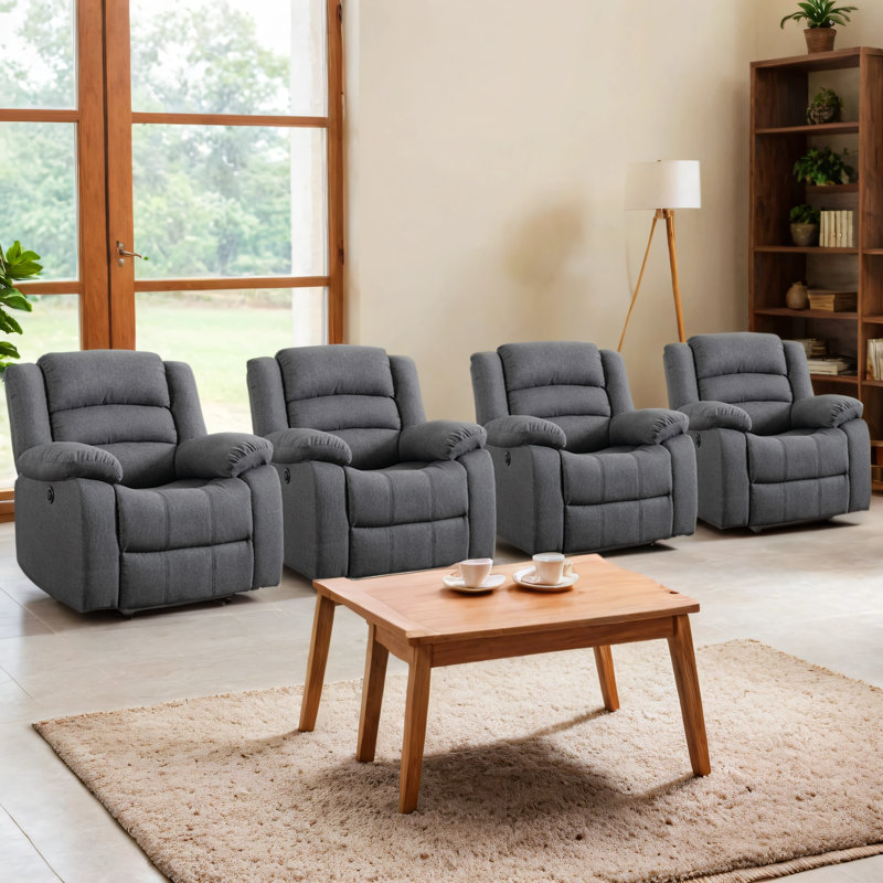 37.1" Wide Modern And Super Soft Overstuffed Power Standard Recliner With Padded Armrest(Set of 4), Gray