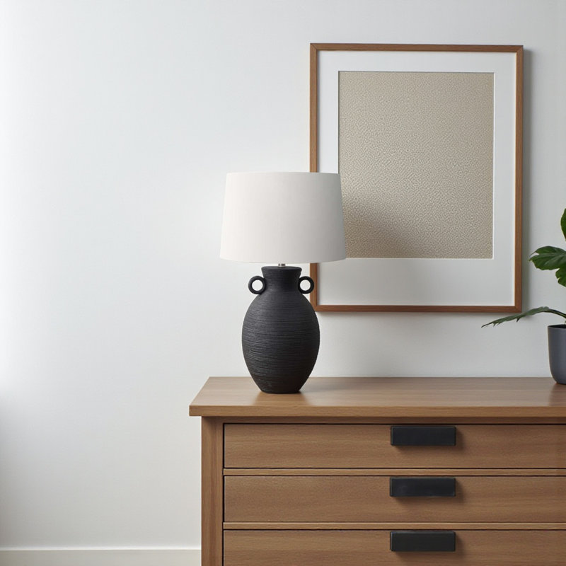 Trina Standard Metal Ceramic Table Lamp in Black, 29.27'' H X 16.72'' W X 16.72'' D