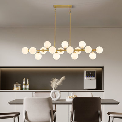 56" W 16 - Light Dimmable Bubble Glass Sputnik Modern Linear Chandelier