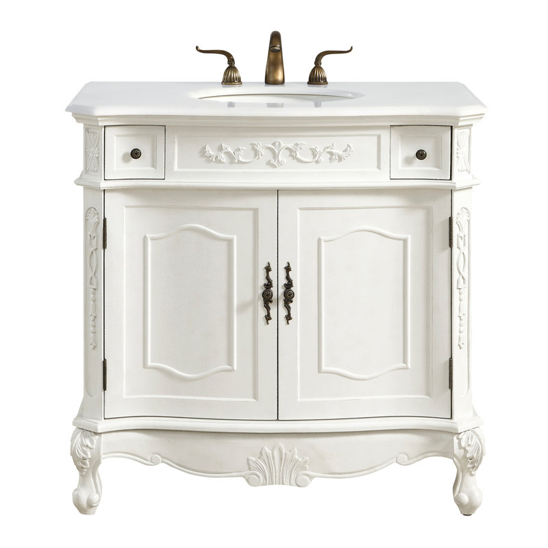 Ensemble de meuble-lavabo simple Lunette, Blanc antique, Ivoire blanc, 36"