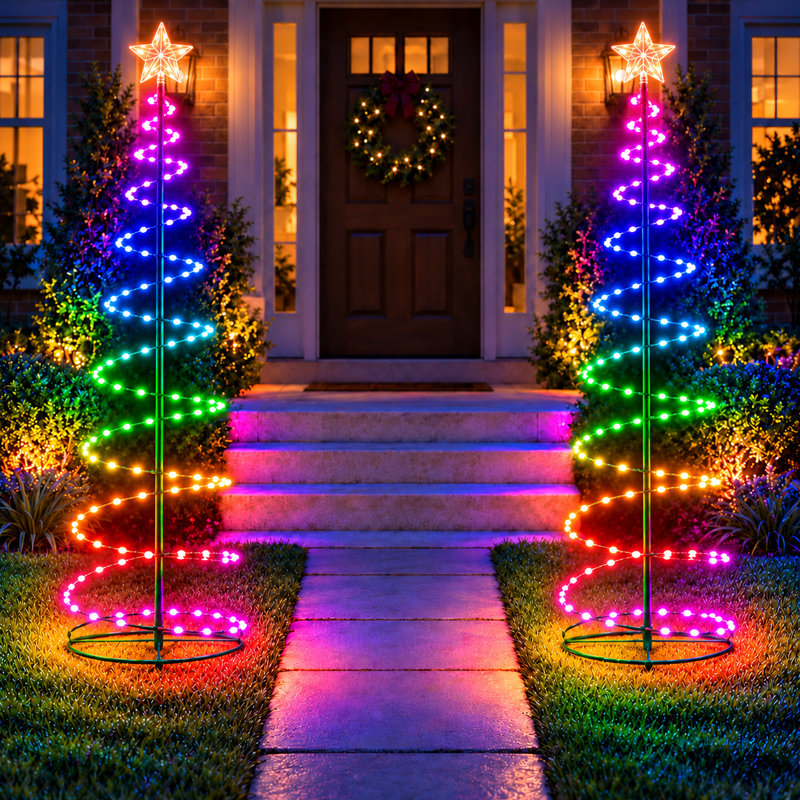 Arbre de Noël en forme de spirale intelligente 4 pi, décoration de Noël d'extérieur à DEL RVB-IC avec éclairage dynamique contrôlé par l'application, effets de bricolage et synchro de musique