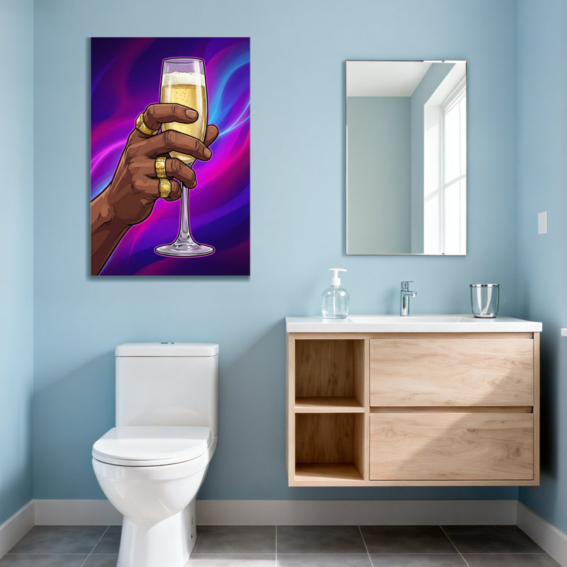 Fashion Hand Holding Champagne Glass With Rings, 18" H x 12" W