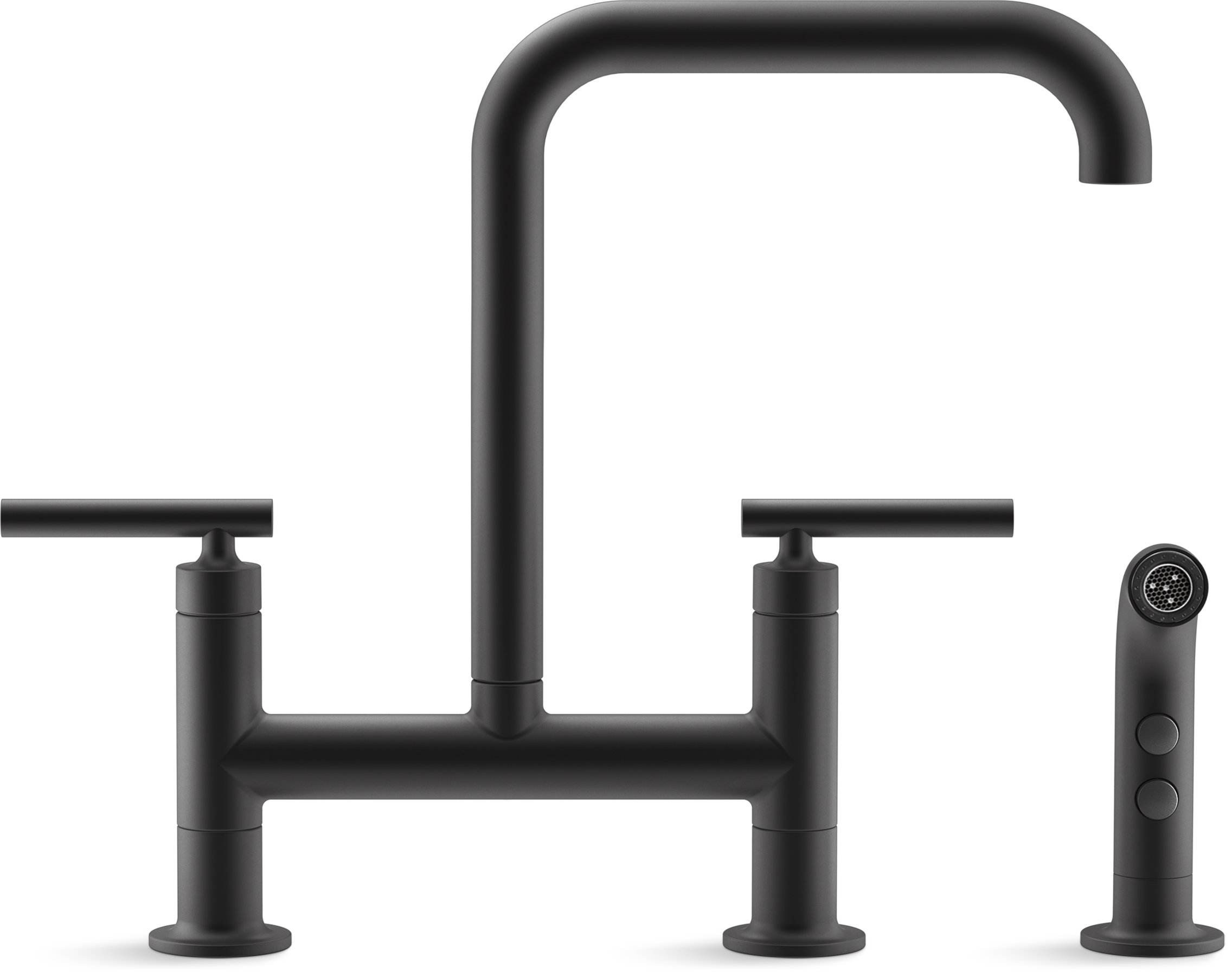 Kohler Purist® Two Handle Deck-Mounted Bridge Kitchen Sink Faucet with Pull Out Side Sprayer