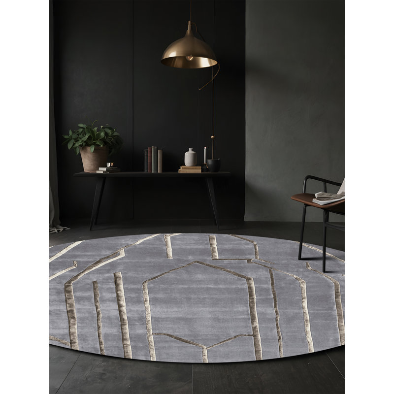 Tapis gris lavable à la machine, Rond 7 pi