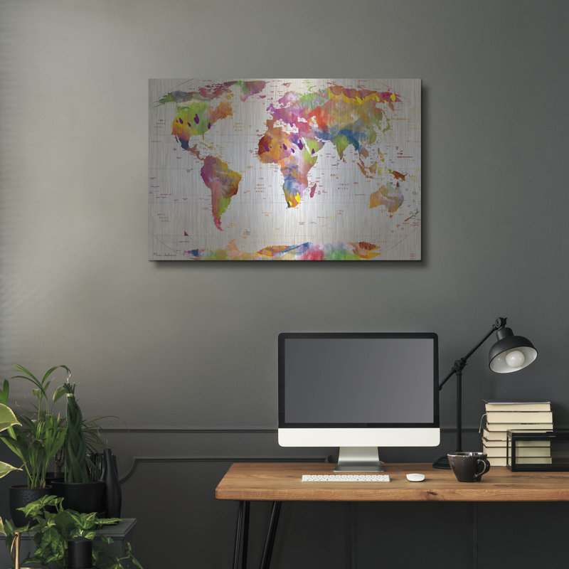 "Carte du monde" par Mark Ashkenazi, H 24 po x l 36 po