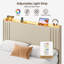 Ensemble de meubles de chambre à coucher comprenant un cadre de lit Queen rembourré beige avec tête de lit DEL RVB et station de recharge, 2 commodes blanches à 5 tiroirs