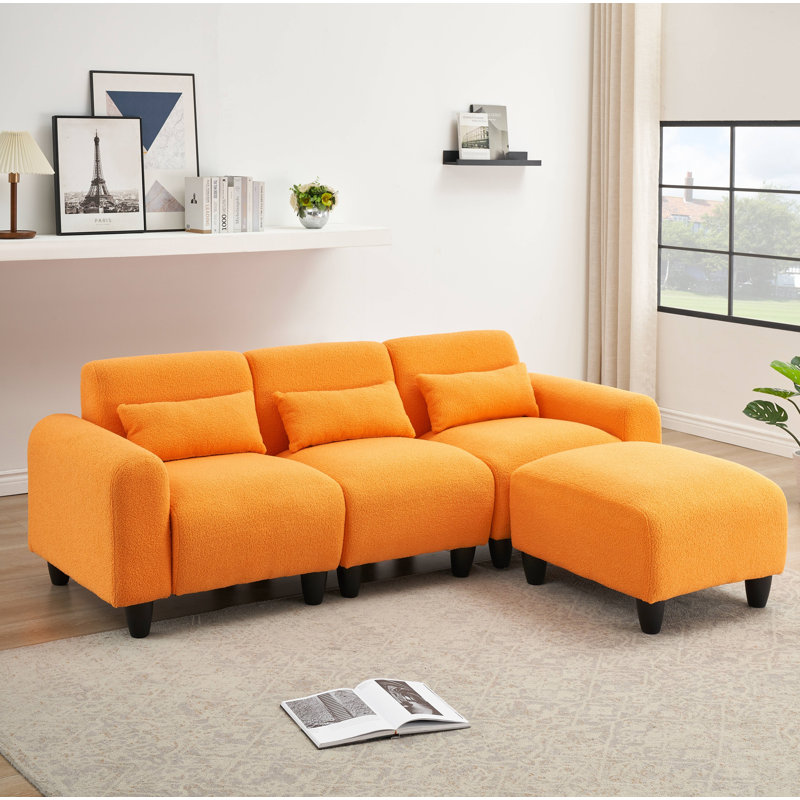 Canapé à accoudoirs arrondis 84,6 po Eibe, Mélange de polyester orange