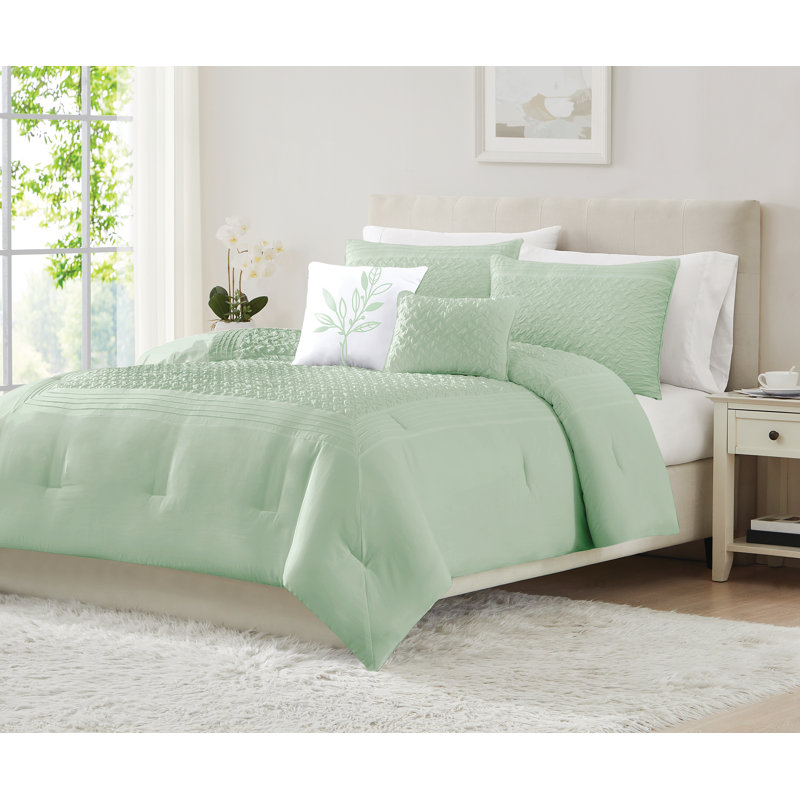 Luna Hotel Style Comforter Set, Queen Comforter + 2 Standard Shams + 1ThrowPillow, Sage