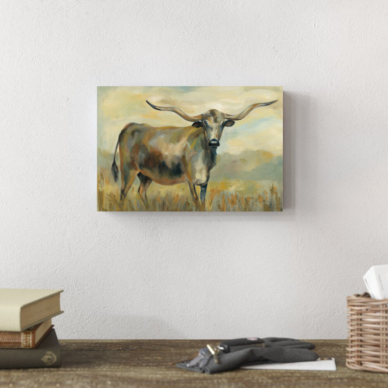 «Longhorn Cow» par Silvia Vassileva, reproduction d'art sur toile tendue, H 8 po x l 12 po
