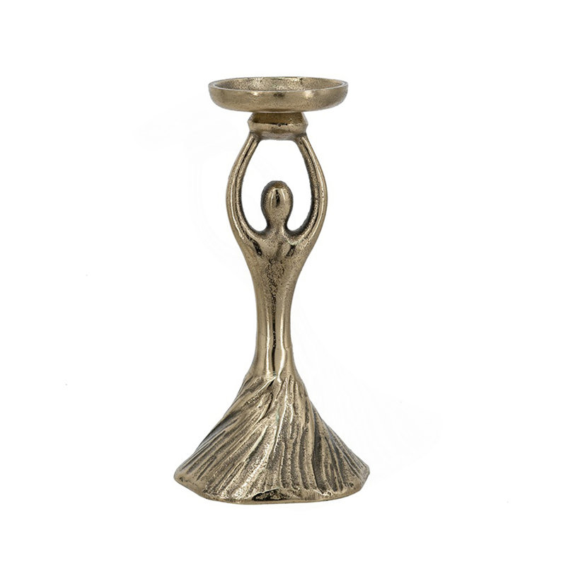 D4.5X9.5" Gold Aluminum Pillar Holder With Abstract Lady Design