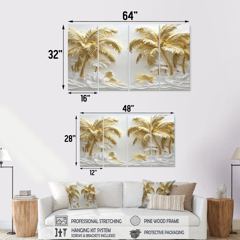 Palme dorée crème sur chaque II - crème décorative murale arbres - art mural traditionnel, H 28 po x l 48 po, 4