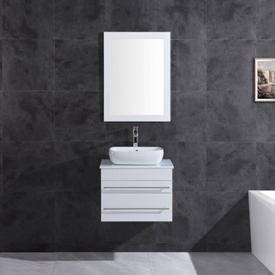 Ensemble de meuble-lavabo de salle de bain simple mural 24 po avec miroir Moretz