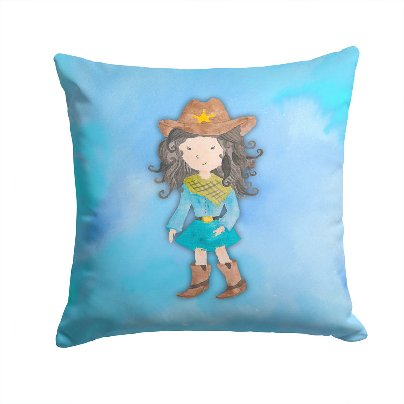 Coussin décoratif intérieur/extérieur aquarelle cowgirl, 14 po x 14 po
