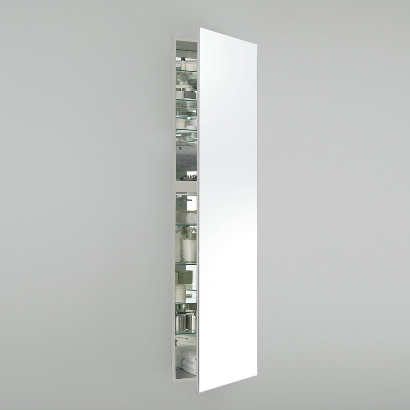M Series Recessed Framed 1 Door Medicine Cabinet with 7 Adjustable Shelves and LED Lighting, Left, White, 70" x 19.25" x 8"
