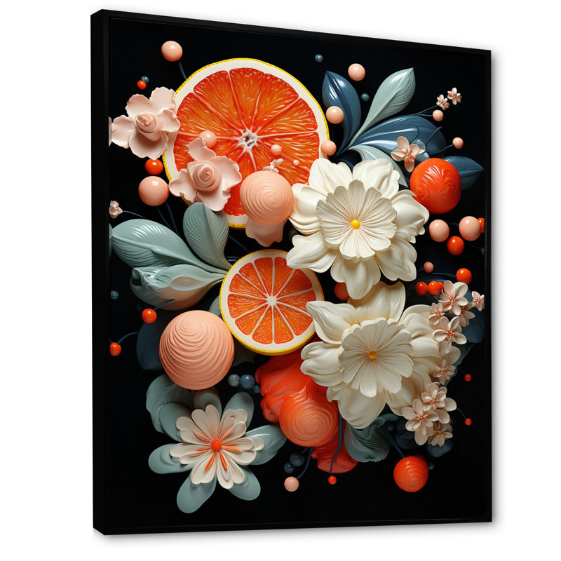 «Funky Foliage Vibrant Flowers On», reproduction sur toile encadrée, H 40 po x l 30 po x P 1,5 po, Cadre flottant noir