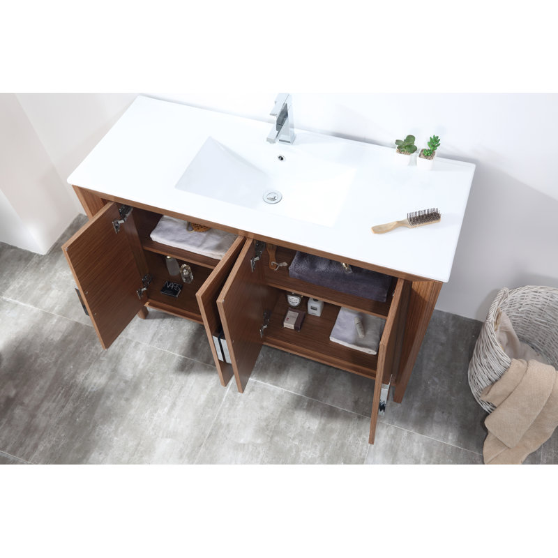 Deluca 47.75'' Single Bathroom Vanity with Ceramic Top, Light Wheat