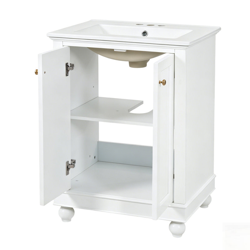 Meuble-lavabo moderne, conception simple et élégante avec rangement à fermeture en douceur, tablette réglable et lavabo en céramique