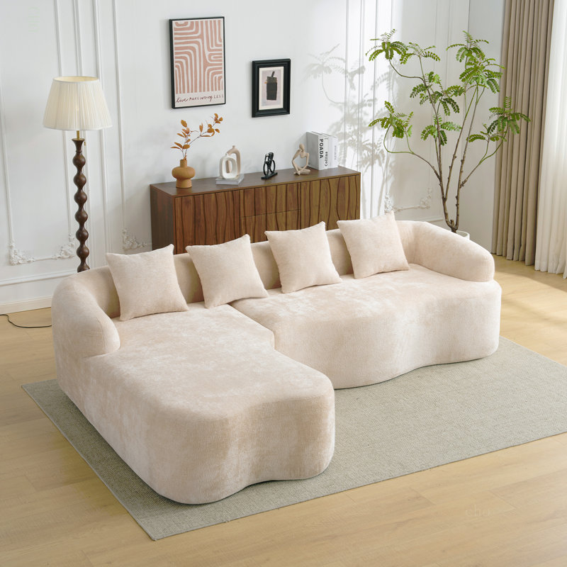 Canapé modulaire en L à compression complète avec méridienne incurvée, canapé modulaire en chenille, haute densité pour le salon en appartement