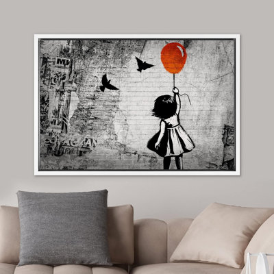 Pop Urban Street " Spray Paint Girl With Balloon & Birds Graffiti & Street Cityscape Modern Art Urban Multicolor "