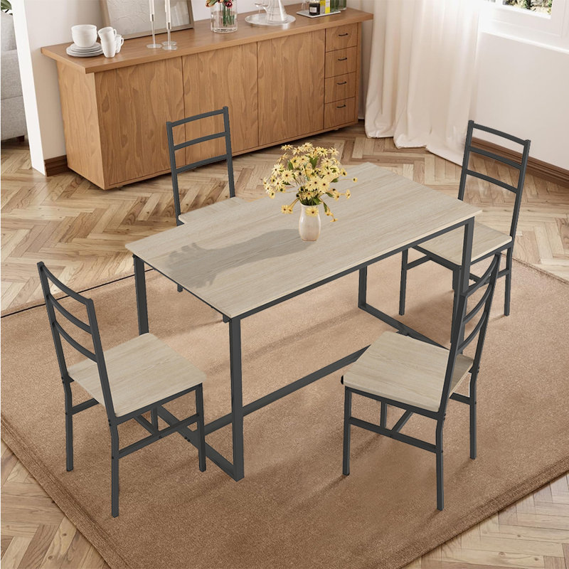Dristi 4 - Person Double Pedestal Base Dining Set, Oak Wood, White/Oak, White