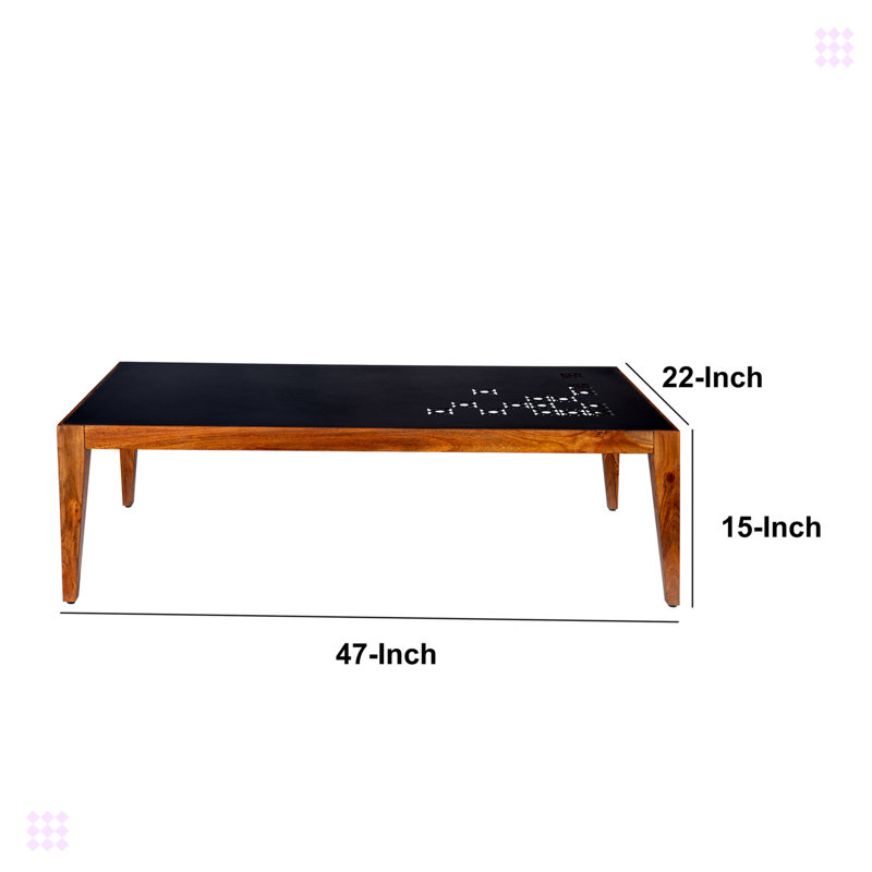 Ayerim Coffee Table, Rectangular Metal Top Coffee Table, Modern Coffee Table