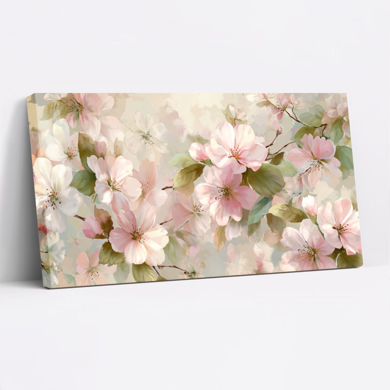 Ensemble de 1 tableau sur toile tendue à motif floral de fleurs de cerisier, H 20 po x l 40 po