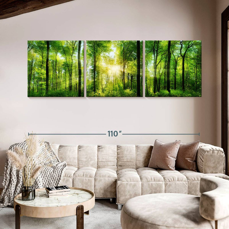 Ensemble 3 pièces de paysage forestier sur toile, H 36 po x l 110 po x P 1,25 po