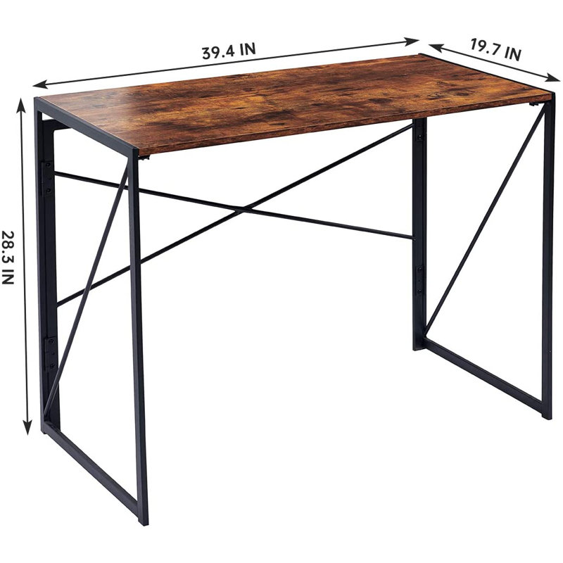 Arkham Metal Base Writing Desk, Vintage Brown/Black