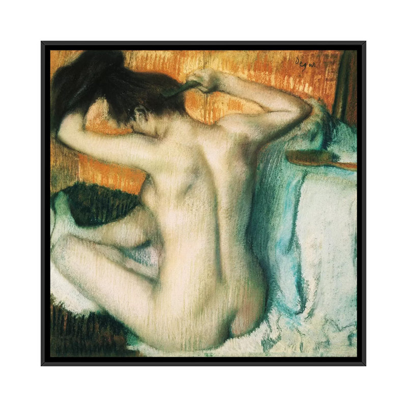 «Woman Combing Her Hair» par Edgar Degas, impression sur toile tendue, H 37 po x l 37 po x P 1,5 po, Toile avec cadre noir
