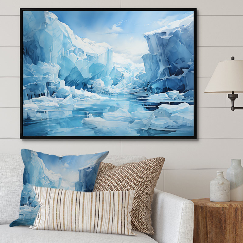 Glaciers translucides Bartola Antartica, H 30 po x l 40 po x P 1,5 po, Cadre flottant noir