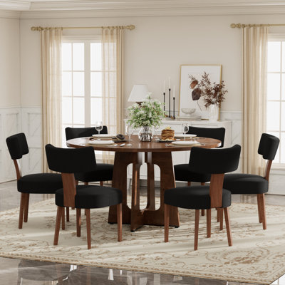 47.24" Round Dining Set Mid-Century Modern Wooden Table & 4-6 Upholstered Chair Set For Home, Kitchen, Dining