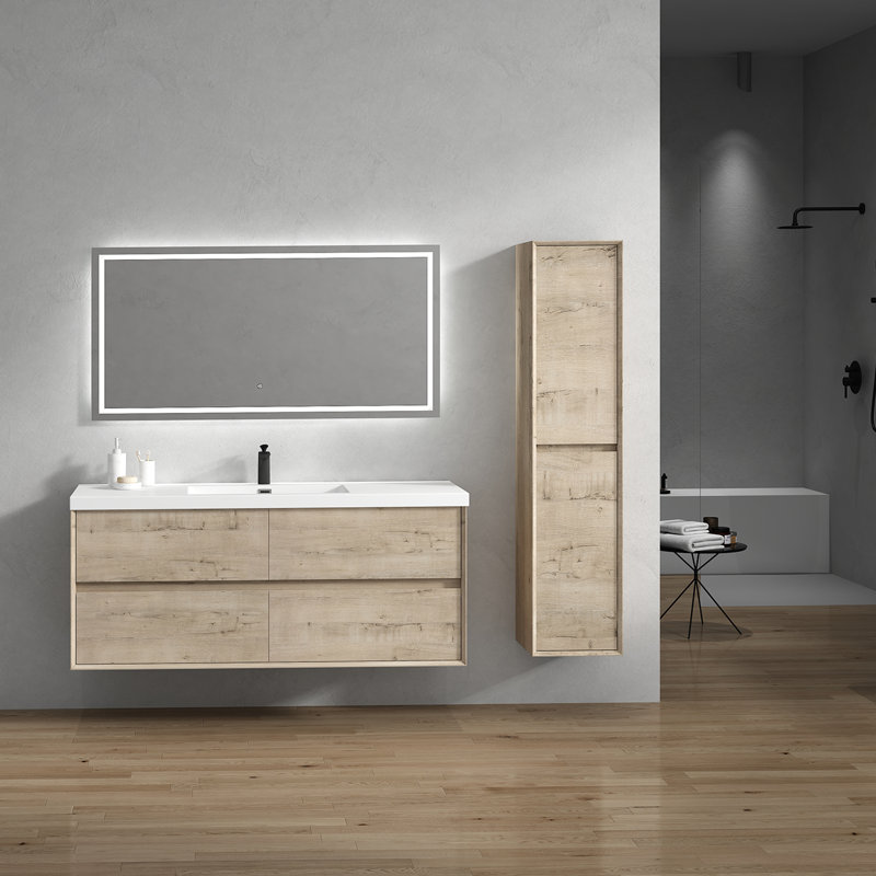 Seavy 59.25'' Single Bathroom Vanity with Acrylic Top, Light Oak