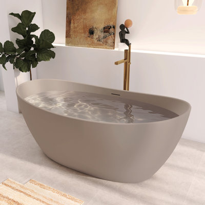 Baignoire autoportante en résine de pierre, 65 po, surface solide, avec trop-plein et bonde, gris café