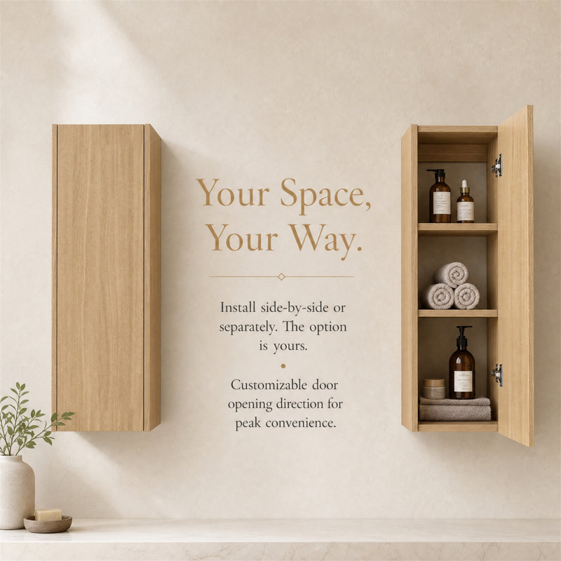 24" Wall Mounted Bathroom Side Cabinet, Natural, 35.44" H x 23.62" W x 9.81" D