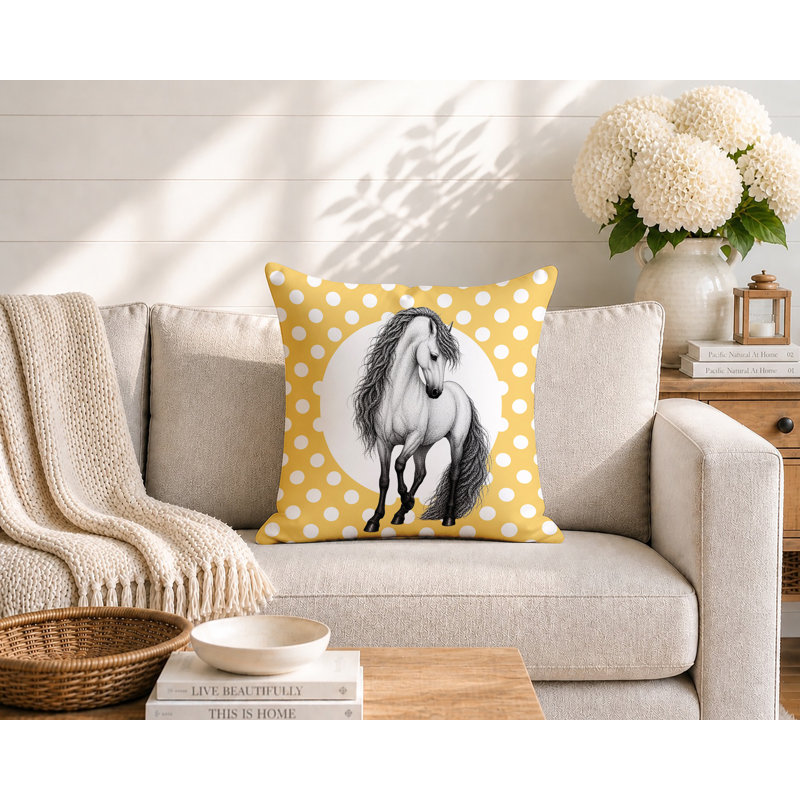 Coussin réversible Horse, 20 x 20, Jaune