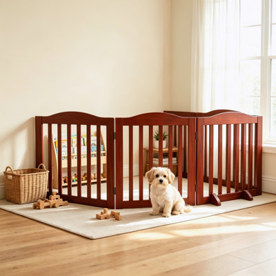24"H Wooden Freestanding Foldable Dog Gate - 3‑Panel Step‑Over Pet Safety Fence, No Assembly Required - Decorative Indoor Barrier for House Doorway Hallway