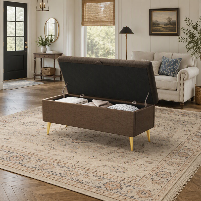 Banc de rangement avec repose-pieds Modern Modern, Brun, Brun
