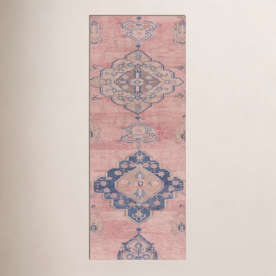 Davin Pink Blue Washable Oriental Rug