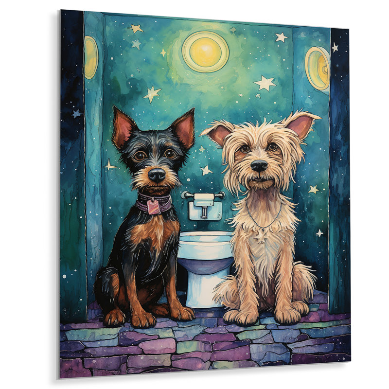 «Bathroom Puppy Buddies» - Toilette, art mural en métal, H 40 po x l 30 po x P 1,5 po