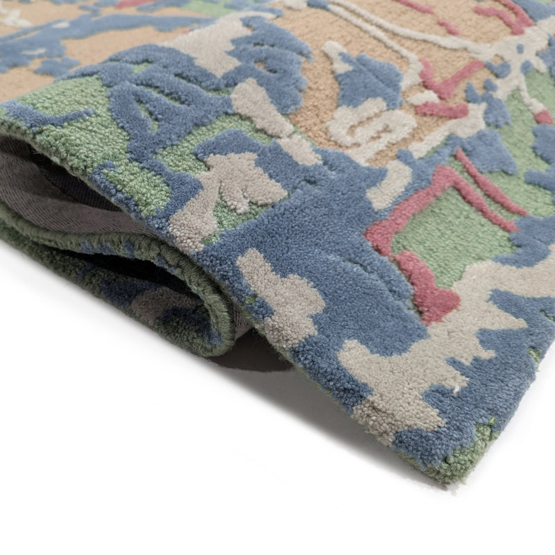 Great Bay Hand-Tufted New Zealand Wool Rug High-Low Textured Abstract Bordered, 6' x 9'