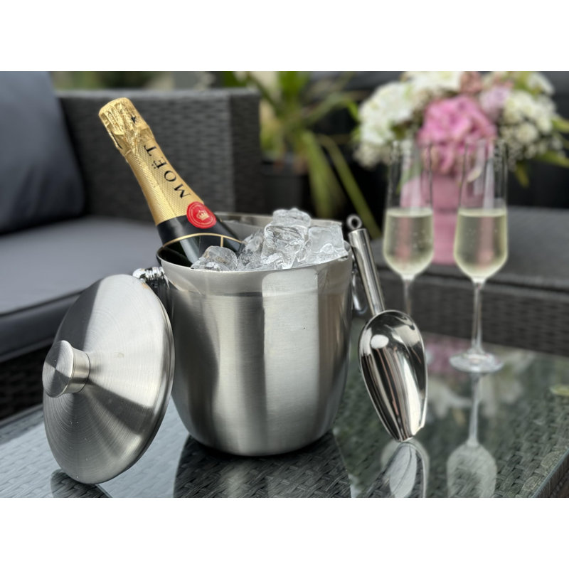3L Insulated Ice Bucket, Champagne Bucket, Ice Bucket With Lid And Tongs, Stainless Steel, Strainer, Ice Scoop, Large Ice Buckets